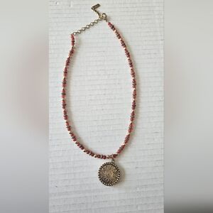 Napier goldtone and red bead pendant‎ necklace vintage